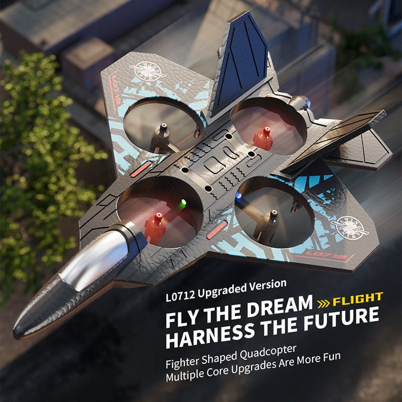 L0712 Remote Control Fighter Jet – Quad Propeller RC Airplane with 360° Stunt Flying